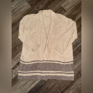 Barefoot Dreams CozyChic Lite Striped Cardigan in the color pearl